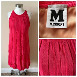 Missoni Striped Textured Knit Sleeveless Halter Neck Shift Dress Size L 7907